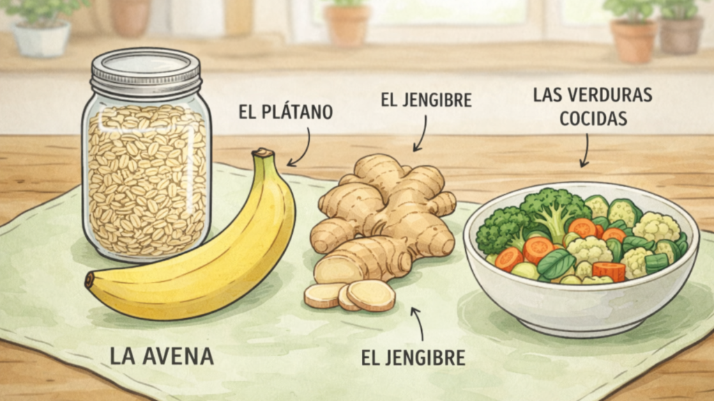 Alimentos para aliviar el ardor de estómago avena, plátano, jengibre y verduras